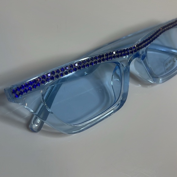 Blue Cat Eye Rhinestone Sunglasses - Picture 3 of 7